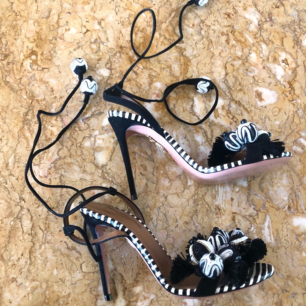 Aquazzura B&W Ankle Wrap Heels